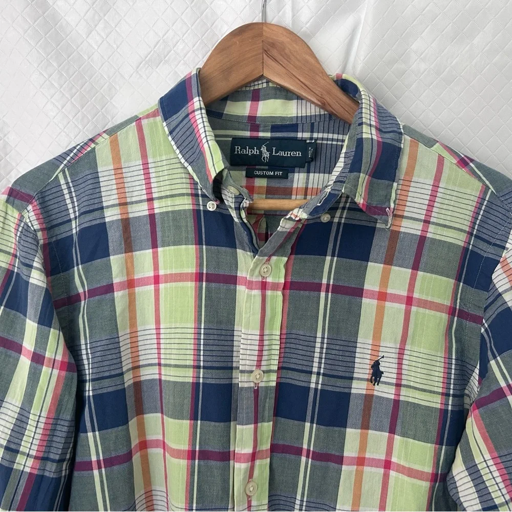 Ralph Lauren Green Navy Pink Plaid Button-Down Polo Shirt